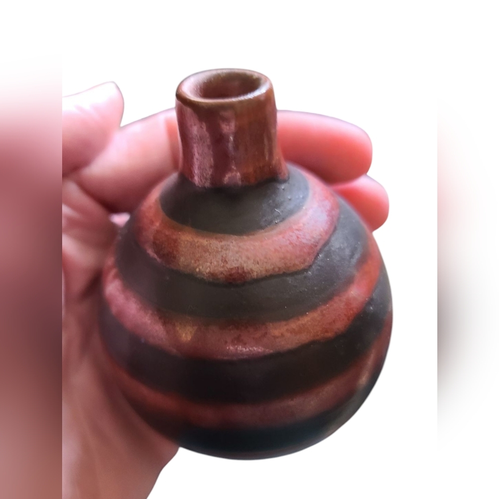 Striped Brown Onion Shaped Mini Ceramic Vase